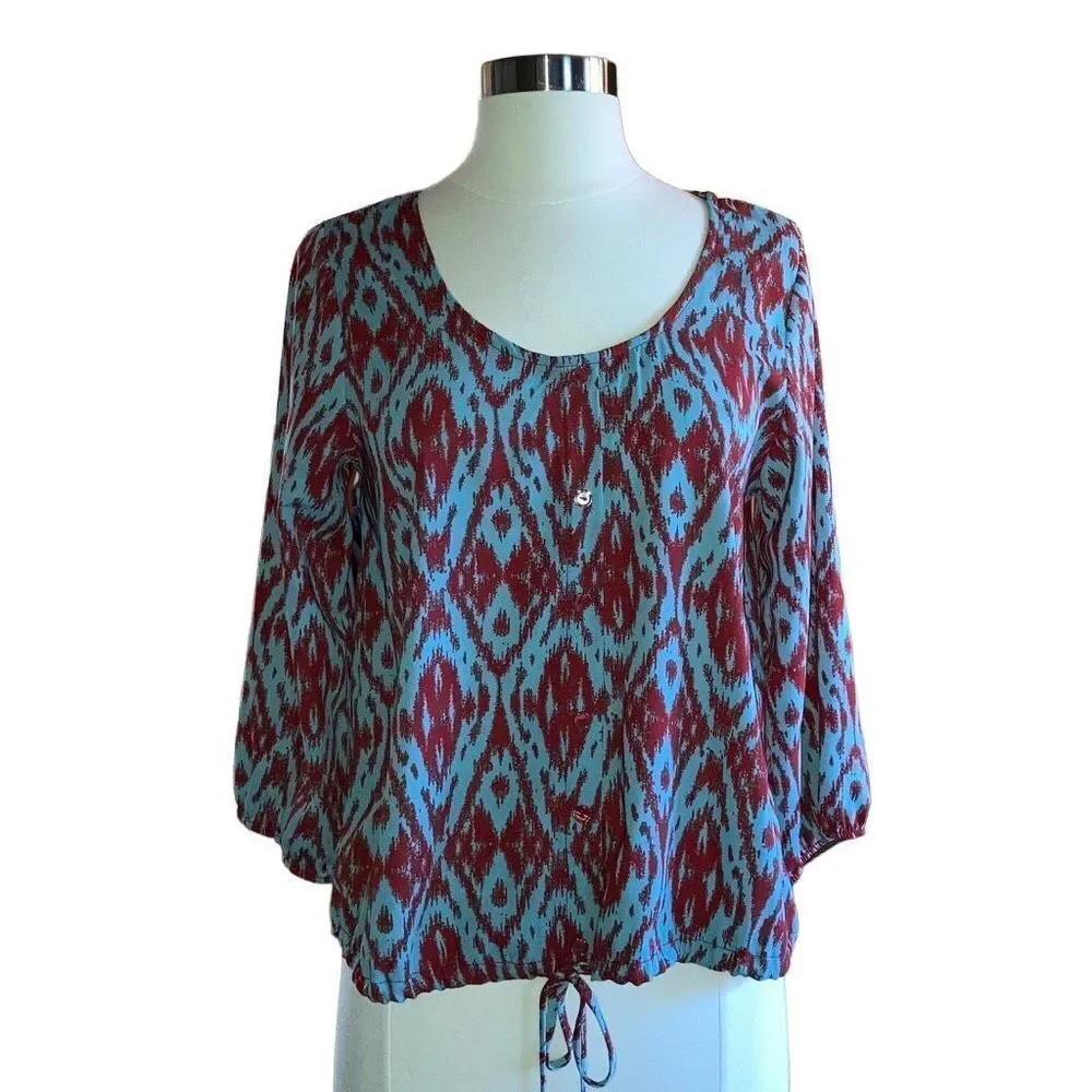 Daytrip Button 3/4 Sleeve Blouse w Drawstring Tie at Waist sz Small